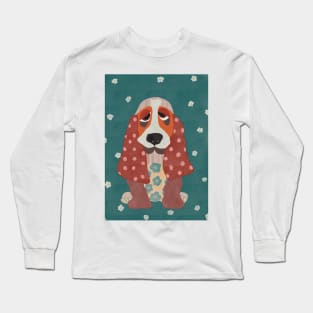 Hamish the Appliqué Patchwork Basset Hound Puppy with daisies and polka dots Long Sleeve T-Shirt